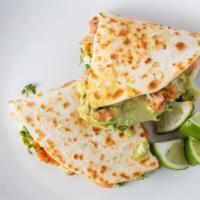 Quesadilla · Flour tortilla toasted with melted cheese, choice of meat, onion, cilantro, hot or mild sauc...