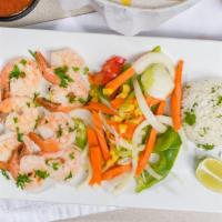 Camarones Al Mojo De Ajo · Sautéed shrimp cooked with garlic, olive oil, parsley, salt & pepper. Served with white rice...