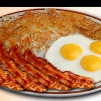Bacon & Eggs · Served with hashbrown, three eggs and toast.