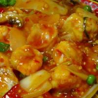 Shrimp With Hot Garlic Sauce · Hot and spicy. 매운마늘 새우 볶음