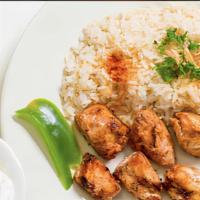 Chicken Kabob · Marinated and garlic chicken breast kabobs char grilled to perfection.