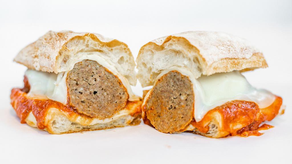 Meatball Sandwich · Ground chuck, provolone, red sauce.