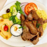 Gyros Platter · Create your own with cuts of seasoned meat, tomatoes, onions, lettuce, and cucumber garlic s...