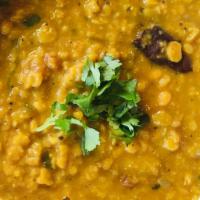 Daal Tadka · A yellow bean soup with split green lentils and Indian spices.