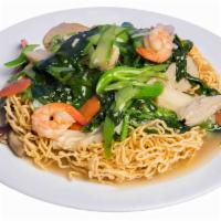 Seafood With Deep Fried Crispy Noodle 潮州海鮮蘇麵  · Deep Fried Crispy Noodle, Shrimp, Imitation Crab meat, Fish cake, Fish Stick, Squid, Mussel,...
