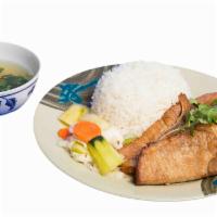 Pork Chop Steam Rice 潮州排骨飯 · Stream Rice, Fried Pork Chop, and Pickle Vegetable.