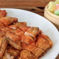 Boneless Chicken · stuffed w. shrimp paste, prawn crackers, house plum sauce