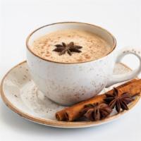 Chai Latte · Black tea spiced with ginger, cinnamon, cardamom, star anise, fennel and other spices with s...