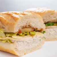 Tuna Salad Sandwich · Albacore tuna salad, havarti cheese, tomatoes, romaine lettuce, balsamic vinegar, and olive ...