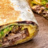 Breakfast Wrap					 · Cage-free egg omelette with house-made, slow-roasted pork, black bean spread, house-made gua...
