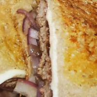 Classic 50'S Patty Melt · On grilled rye bread with grilled onions and swiss cheese.