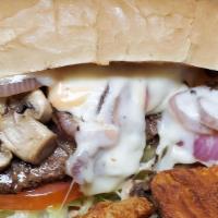 Jailhouse Rock · Served on a grilled French roll. Jack cheese, mushrooms, mayo, lettuce, tomato, onions, pick...