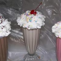 Old Fashioned Milk Shake · Choose Chocolate, Vanilla or Strawberry ice cream.
Topped with whipped cream, sprinkles and ...