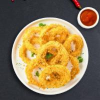 Good Ring Hunting · (Vegetarian) Sliced onions dipped in a light batter and fried until crispy and golden brown.