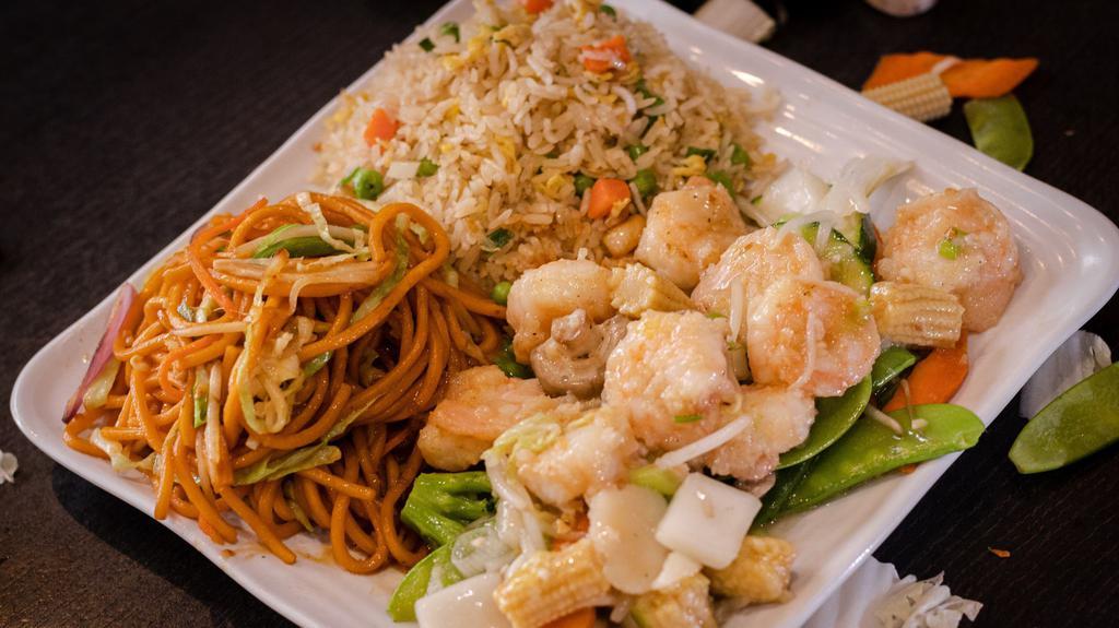 Shrimp Chop Suey · Shrimp with napa cabbage broccoli zucchini carrots mushroom water chestnuts baby corn and bean sprouts stir fried in brown sauce.