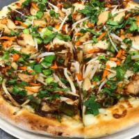 Thai Chicken  · Our homemade peanut sauce with mozzarella, grilled chicken, white bean sprouts, carrots, gre...
