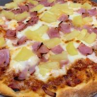 Hawaiian Pizza  · Pizza sauce, mozzarella cheese, Canadian bacon and pineapple.