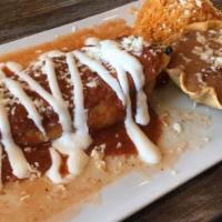 Cheese Enchiladas · Two tortillas filled with Monterey Jack cheese, topped with red or green salsa, queso fresco...