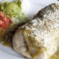 Chile Relleno Burrito · Chile poblano filled with rice, beans, and Monterey jack cheese, wrapped in a large flour to...
