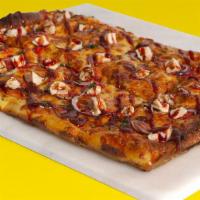 Bbq Chicken Pizza · Barbecue sauce, chicken, mozzarella cheese, and onion.