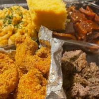 Skeem’S 3 Meats 2 Sides · Any 3 meats fried with any 2 sides and a dinner roll or cornbread and cup kool-aid