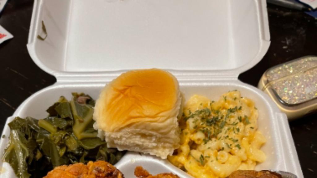  Yiyi ‘S 1 Meat 2 Sides  · Any meat and 2 sides comes with dinner roll or cornbread cake slice