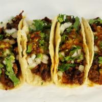 Home Made Tacos · Soft Home Made Corn tortilla, your choice of Meat, garnished with Onions, Cilantro and Our S...