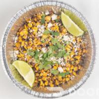 Street Corn · Roasted corn off the cobb, tossed in a cream sauce, and topped with queso fresco and cilantro.