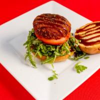 (#5) Crab Cake Burger · Crab cake, Organic baby arugula, tomato, fried onion, Japanese Worcester sauce, Japanese Kew...
