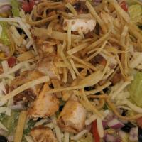 Chipotle Chicken Chopped Salad · romaine lettuce, chipotle grilled chicken, roasted corn, black beans,
roma tomatoes, red oni...