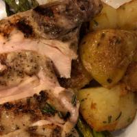 Lemon Rosemary Chicken · sous vide chicken breast, roasted rosemary potatoes, arugula and lemon salad