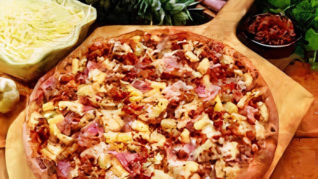 Hawaiian Pizza (Extra Large, 12 Slices) · Ham, grilled chicken, bacon, pineapple, our original sauce, and signature three cheeses.