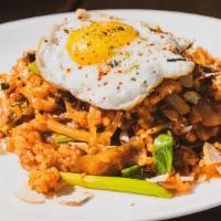 Kimchi Fried Rice · Calrose rice, Applewood smoked bacon, gochugaru, furikake, fried garlic, scallion, fried egg...