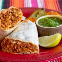 All Meat Burrito · Choice of meat, cooked or grilled or marinated every day plus pico de gallo (chopped tomato,...