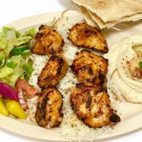 Chicken Shish Kabob Plate · Six pieces of marinated charbroiled chicken breast. Kabob and shawarma plates come with humm...