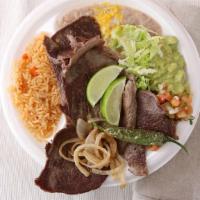 Carne Asada Plate · With guacamole, pico de gallo, lettuce & choice of 1 flour tortilla or 3 corn tortillas