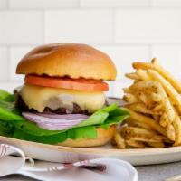 Nordstrom Burger  · 1500/1140
lettuce, tomato, red onion, sharp white cheddar cheese, roasted garlic aioli, toas...