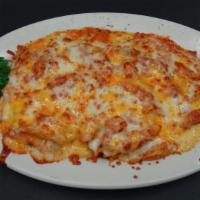 Bake Ziti · Ricotta, basil, marinara sauce and baked under a blanket of mozzarella cheese.
