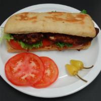 Chicken Parmesan Sandwich · Breaded Chicken breast, mozzarella cheese and Italian tomato sauce on ciabatta bread