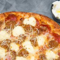 New Yorker · Canadian bacon, pepperoni, fennel sausage, meatballs, fennel seeds, mozzarella cheese, ricot...