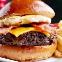 Brunch Burger · A hefty gourmet charbroiled Angus patty,. hand prepared and served with Apple wood bacon,. A...