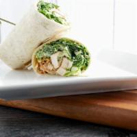 Chicken Caesar Wrap · Grilled marinated chicken breast, chopped romaine lettuce, fried tortilla strips, shredded p...