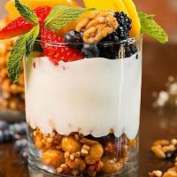 The Cottage Parfait · Our organic Urth Crunch Gluten-Free Cereal layered with organic
Greek yogurt, strawberry jam...