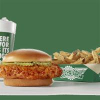 New! Chicken Sandwich Combo · 1 crispy, juicy chicken sandwich with pickles in your choice of flavor, regular fries or veg...