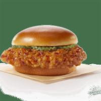 New! Chicken Sandwich · 1 crispy, juicy chicken sandwich with pickles in your choice of flavor and 1 dip.