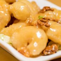 Honey Walnut Prawns · Spicy. Honey glazed walnuts with prawns in light cream sauce.