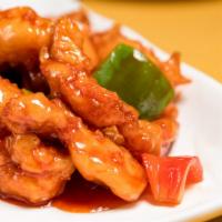 Sweet And Sour Chicken · Spicy. Deep-fried chicken with pineapple, bell pepper & onion in sweet and sour sauce.