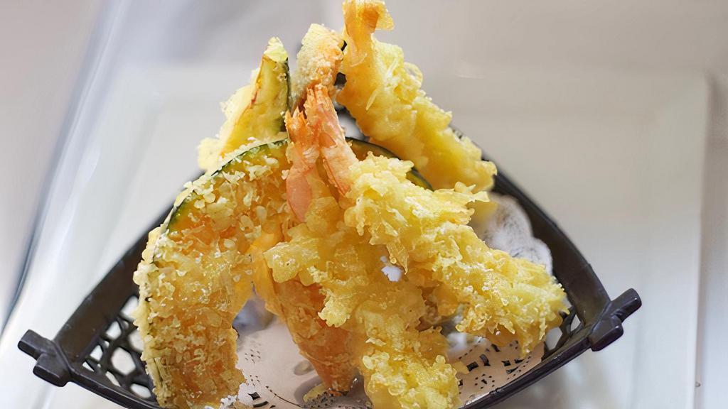 A - 7 Shrimp & Vegetable Tempura · Shrimp (2pcs) and various vegetables (7pcs) lightly battered and fried