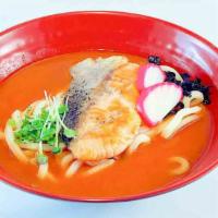 Spicy Miso · Salmon udon pan-roasted salmon with spicy miso.