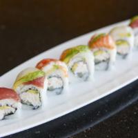 Rainbow Roll · California roll layered with avocado and various fresh fish.